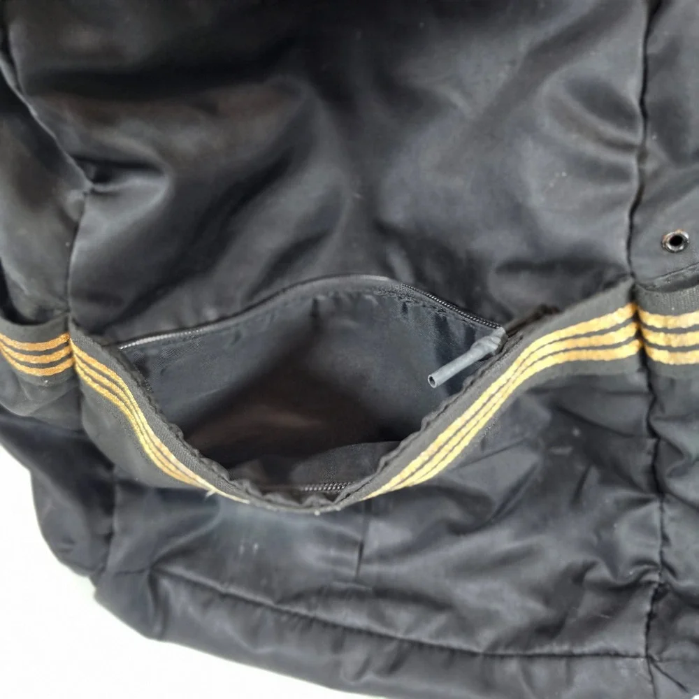Adidas Backpack Black Gold Metallic 3 Stripe Quilted Back Sporty School Bag